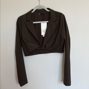 Zara NWT Evergreen/Brown Cropped Blazer